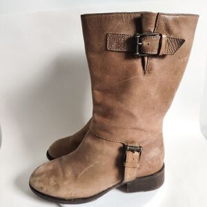 Cole Haan Air Size 8 Leora Pull On Tan Leather Boots Moto Mid-Calf Biker Belts
